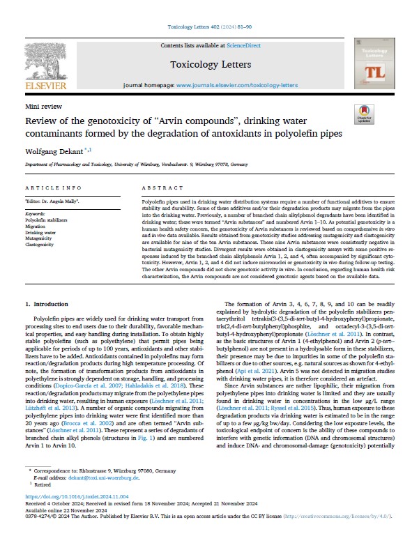 Review of the genotoxicity of “Arvin compounds”, drinking water contaminants formed by the degradation of antioxidants in polyolefin pipes